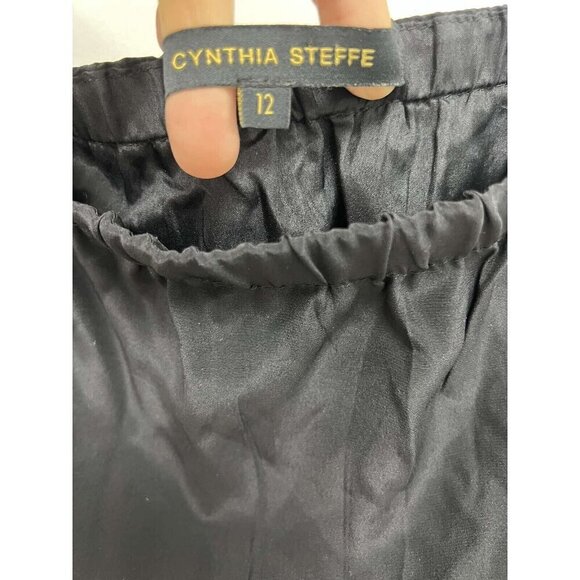 Cynthia Steffe 100% Silk  Wide Leg Pockets jumpsuit Open Top Black Size 12 - Picture 8 of 13